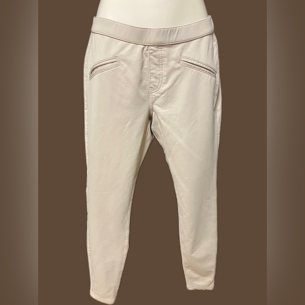Hue Khaki Fitted Chino Stretch Cropped Pants Size Small